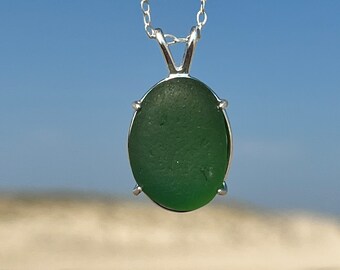 English Sea Glass Necklace / Sea Glass Jewelry / Sterling Silver Prong Necklace / Genuine Sea Glass / Beach Glass Necklace / Seaham