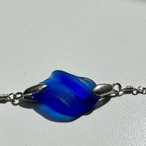 Large Cobalt Blue Sea Glass Bracelet. Sea Glass Jewelry. Sterling Silver Chain Bracelet. Genuine Sea Glass. Beach Glass Bracelet