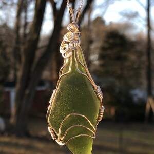Green Sea Glass Pendant, Sea Glass Jewelry, Green Sea Glass Sterling Silver Wire Wrapped Pendant, Handmade Jewelry, Green Sea Glass Necklace