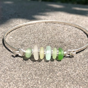 Sea Glass Bracelet, Sea Glass Jewelry, Sterling Silver Bracelet, 6 Color Sea glass Bangle Bracelet, Beach Glass, Gift for Mother’s Day