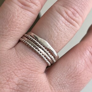 Stacking Rings, Set of 4: Twist Rings, Pave Hammered Textured Ring, Sterling Silver Stacker Rings, Minimalist Ring image 2