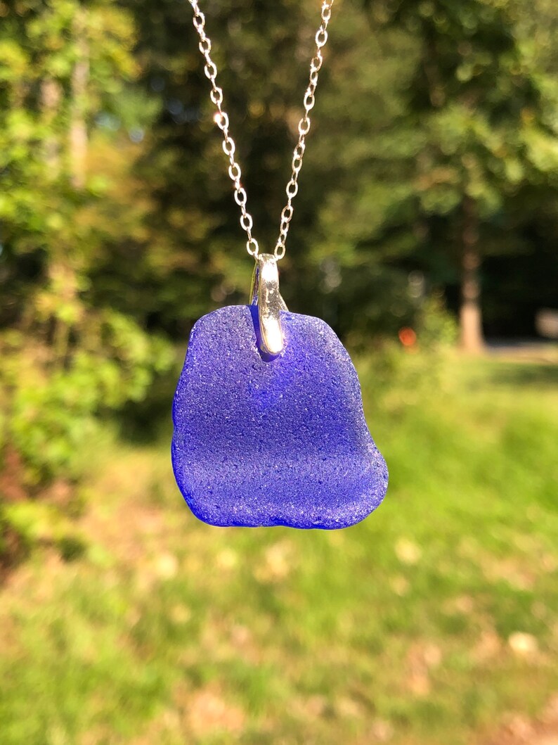 Large Sea Glass Necklace Beach Glass Necklace Genuine Sea Glass Jewelry Nautical necklace Sea Glass /& Sterling Silver Necklace