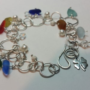 Sea Glass Bracelet, Sea Glass Jewelry, Charm Bracelet, Gift for Her, Sterling Silver Bracelet, Beach Glass Bracelet