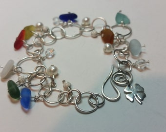 Sea Glass Bracelet, Sea Glass Jewelry, Charm Bracelet, Gift for Her, Sterling Silver Bracelet, Beach Glass Bracelet