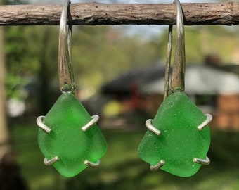 Green Sea Glass Earrings. Sea Glass. Sterling Silver Earrings. Sea Glass Jewelry. Beach Glass Earrings