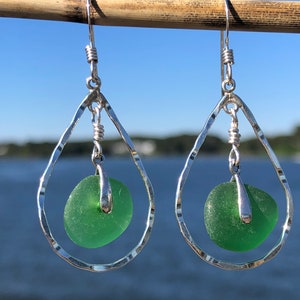 Sea Glass Hoops | Seaglass Earrings | Sterling Silver Hoop Earrings | Sea Glass Jewelry | Beach Glass Earrings | Bridesmaid Gift