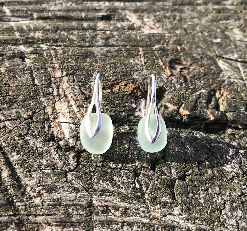 Sea Glass Earrings, 6 Colors Beach Glass Sterling Silver Earrings, Sea Glass Jewelry, Birthday gifts, Bridesmaids Gifts, Simple earrings image 10