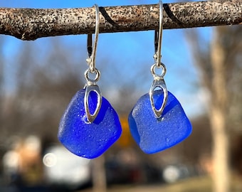 Blue Sea Glass Earrings, Sterling Silver Earrings,  Sea Glass Jewelry, Sea Glass Earrings, Wedding Earrings, Beach Glass Earrings