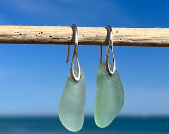 Sea Glass Earrings, Sea Glass Jewelry, Beach Glass Earrings, Beach Glass Jewelry, Sterling Silver Earrings, Seafoam Seaglass, Gift for Her