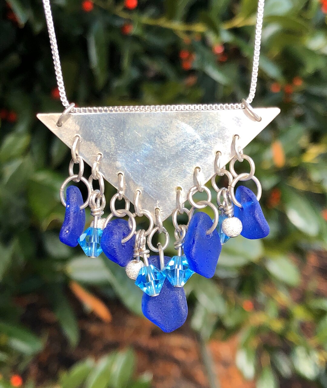 Sea Glass Necklace / Sea Glass Bar Necklace / Sterling Silver Etsy