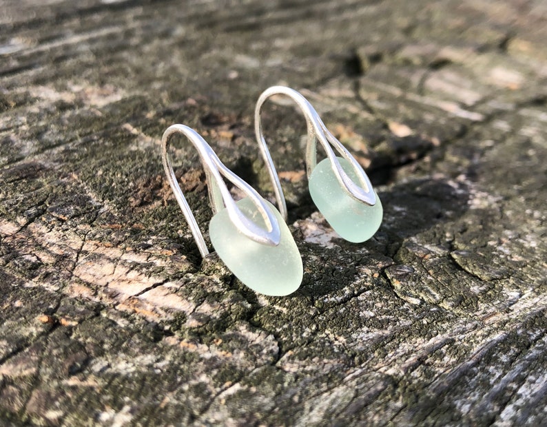 Sea Glass Earrings, 6 Colors Beach Glass Sterling Silver Earrings, Sea Glass Jewelry, Birthday gifts, Bridesmaids Gifts, Simple earrings image 3
