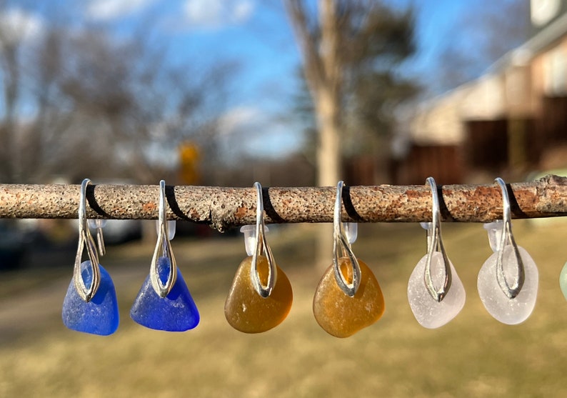 Sea Glass Earrings, 6 Colors Beach Glass Sterling Silver Earrings, Sea Glass Jewelry, Birthday gifts, Bridesmaids Gifts, Simple earrings image 2