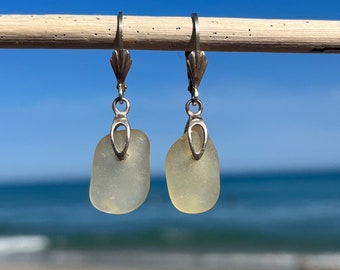 Yellow Sea Glass Earrings, Sterling Silver Earrings, Sea Glass Jewelry, Sea Glass Earrings, Wedding Earrings, Beach Glass Earrings