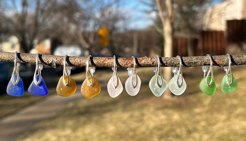 Sea Glass Earrings, 6 Colors Beach Glass Sterling Silver Earrings, Sea Glass Jewelry, Birthday gifts, Bridesmaids Gifts, Simple earrings image 1