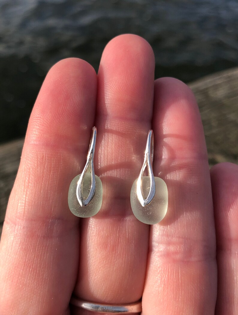 Sea Glass Earrings, 6 Colors Beach Glass Sterling Silver Earrings, Sea Glass Jewelry, Birthday gifts, Bridesmaids Gifts, Simple earrings image 6