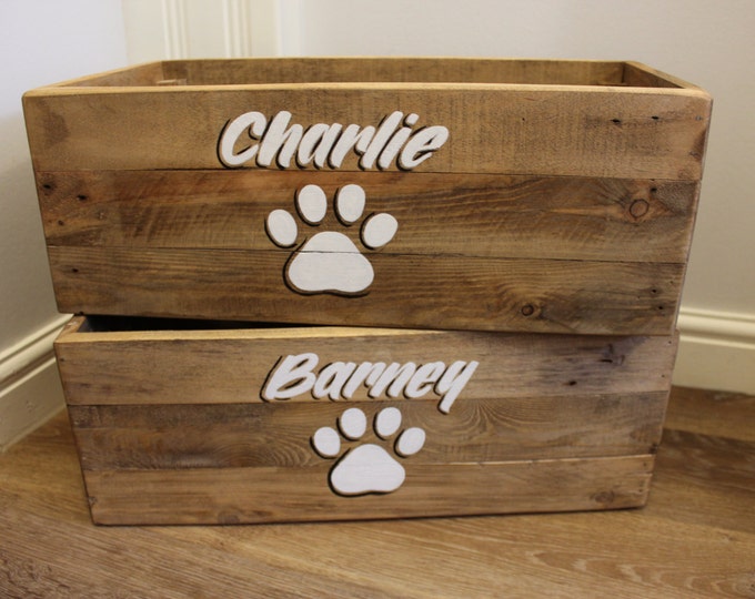 Personalised Dog Toy Box Cat Pet Toybox Storage Hand Crafted Wooden Toy