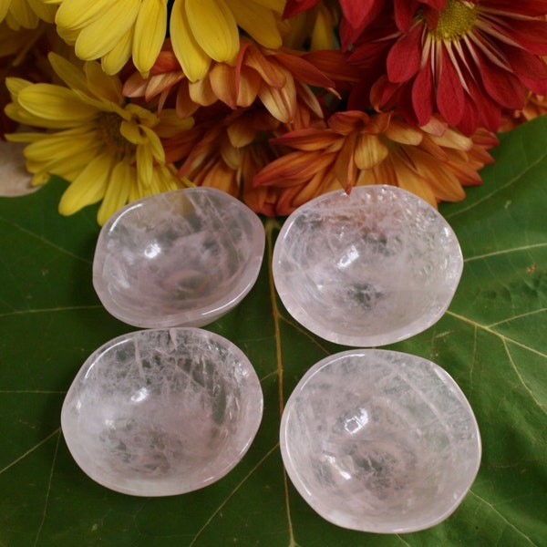 Rose Quartz Polished Bowl, ~1.95" x 1.80" x 0.90", weight: approximately 23-28 grams each