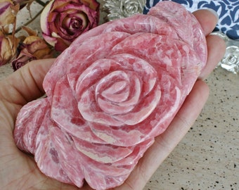 Rhodochrosite Rose Carving, Hands Carved Flower from Capilitas, Argentina