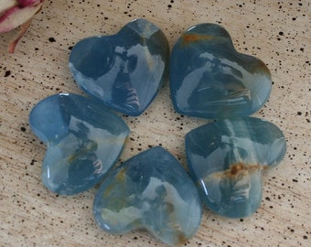 Blue Calcite Crystal Heart from Argentina, also called Blue Onyx or Lemurian Aquatine  Calcite, HT1