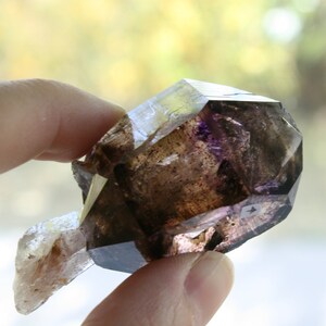 Smoky Quartz/Amethyst Scepter with 1 Enhydros, Lepidachrosite & Hematite, from Lusaka, Zambia, 2.29"x1.24"x1.13", 46.2 grams.