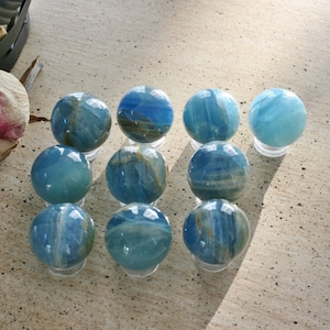 Blue Calcite / Blue Onyx Sphere from Argentina, also called Lemurian Aquatine Calcite, LGSP5