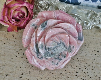 Rhodochrosite Rose Carving, Hand Carved Flower, Rose Carving from Capilitas, Argentina, 2.26"x2.11"x1.46"