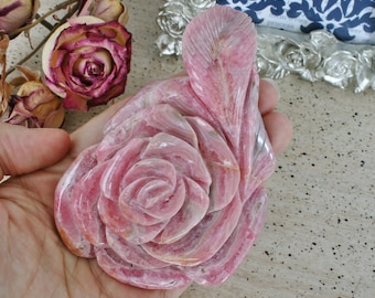 Rhodochrosite Rose Carving, Hands Carved Flower from Capilitas, Argentina, 4.11"x2.57"1.06"
