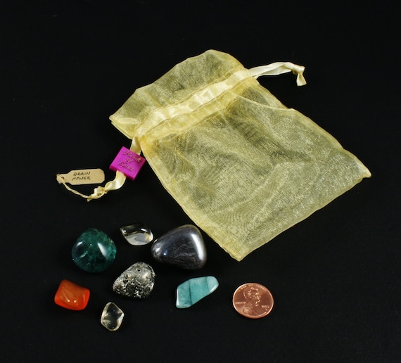 Chakra Stone Set Healing Gemstone Pouch for Brain Power, in Organza Bag with Reference Pamphlet