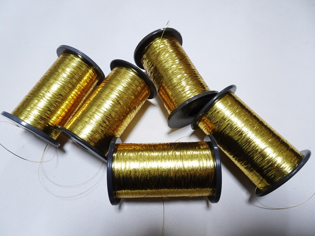 Japanese Vintage Gold Thread Flat Type Hirahaku 5set Aluminum Foil ...