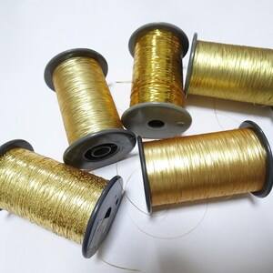 Japanese Vintage Gold thread flat type Hirahaku 5set  Aluminum foil &  Washi(japanese paper) embroidery 11223
