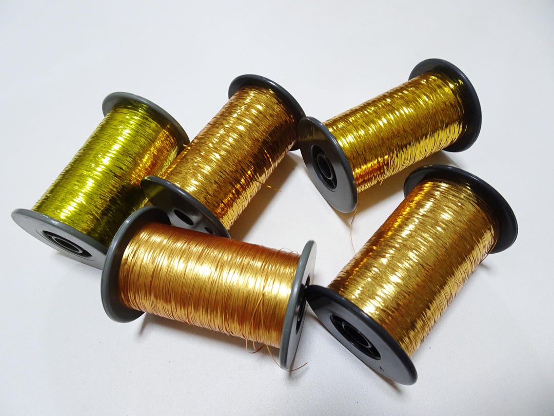 Japanese Vintage Gold Thread Flat Type Hirahaku 5set Aluminum Foil ...