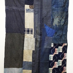 Japanese Antique Cotton Boro Ranru Sashiko kasuri Indigo dye Fabric 11605