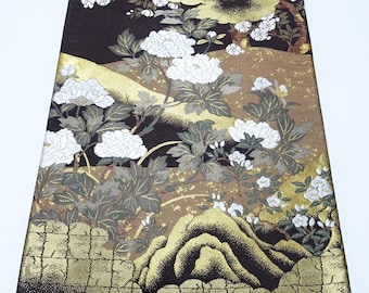 Japanese Kimono Silk Fukuro Obi Kara Ori Pattern Cherry Blossoms