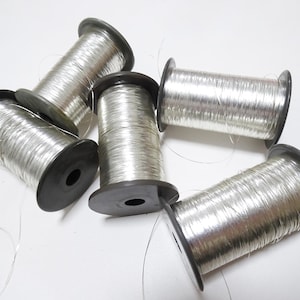 Japanese Vintage Silver thread flat type Hirahaku 5set  Aluminum foil &  Washi(japanese paper) embroidery 11237
