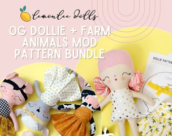 BUNDLE of The Original LemonLee Dollies Sewing Pattern and On The Farm Animal Modification Pattern - Digital Downloads