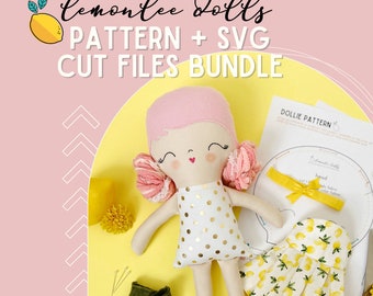 BUNDLE of The Original LemonLee Dollies Sewing Pattern and SVG Cut Files - Digital Downloads for cloth plushie dress up doll