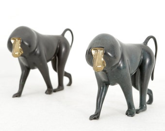 Set of Bronze Baboon Sculptures by Loet Vanderveen