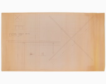 Mies van der Rohe Design Drawing, Coffee Table with Glass Top