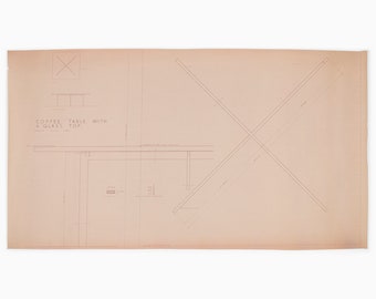 Mies van der Rohe Design Drawing, Coffee Table with Glass Top