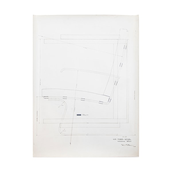 Mies van der Rohe Design Drawing, MR Feder-Sessel Tugendhat MR70 Chair