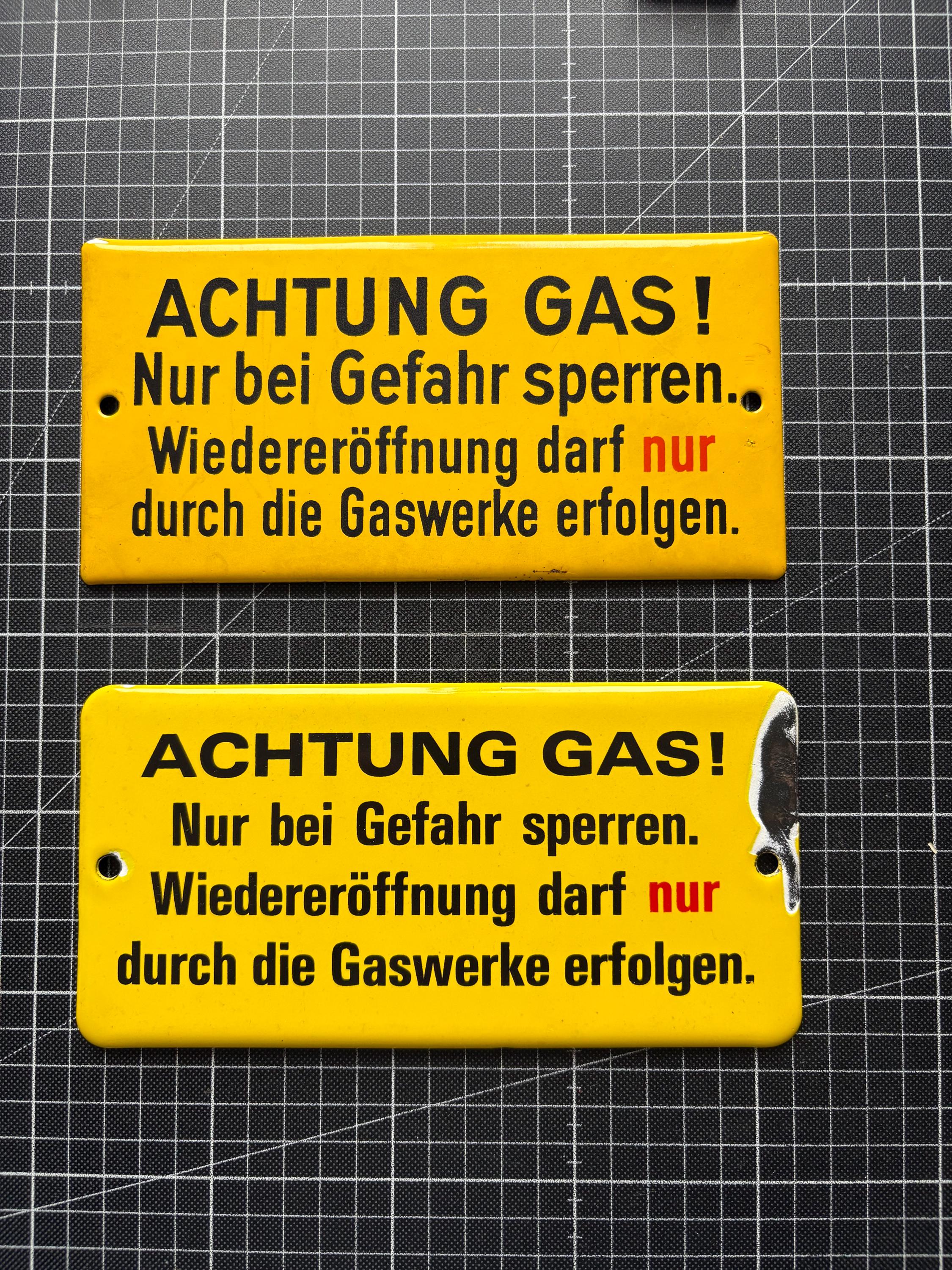 Vintage Enamel Sign Caution Gas 50s