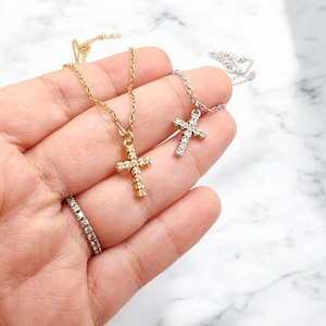 Cross necklace - cross pendant with zirconium oxide - gold and silver cross - gifts for women - religion