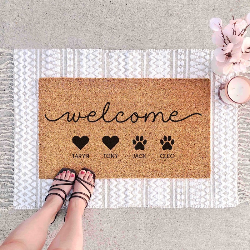 🎁BUY 2 FREE SHIPPING🎁Custom Family Doormat, Custom Dog Doormat, Dog Gift, Ideas for Dog Lovers, Housewarming Gifts for Dog
