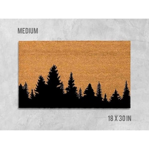 Doormat with Tree Line Design: Natural Coir - Latex Backing