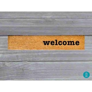 Welcome Skinny Doormat, Natural Coir Slim Mat (Thin, Latex Backing)