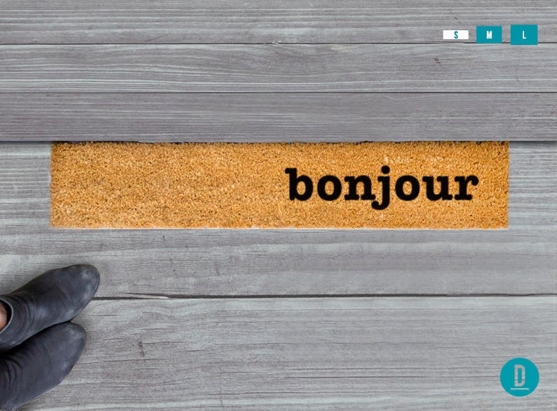 Bonjour Skinny Doormat, Bonjour Door Mat, Bonjour Welcome Mat, Bonjour Door Mat, Skinny Doormat, Slim Doormat, Bonjour Doormat, Bonjour Mat image 2