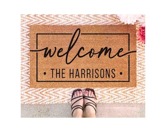 Custom Welcome Mat: Personalized Family Name - Natural Coir Fiber