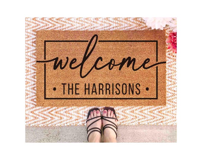 Custom Welcome Mat: Personalized Family Name - Natural Coir Fiber