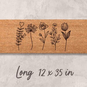 Floral Door Mat: Wildflowers Design - Natural Coir Fiber Long 12 x 35
