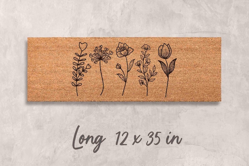 Floral Door Mat: Wildflowers Design - Natural Coir Fiber Long 12 x 35